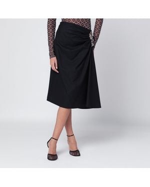 Dries Van Noten Draped Skirt With Brooch - Black