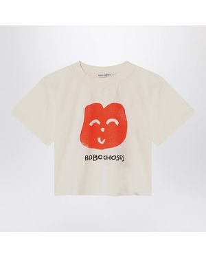 Bobo Choses Elfenbeinfarbenes T-Shirt Joyful Face - Weiß