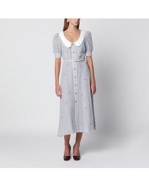 Alessandra Rich Robe Midi En Soie À Imprimé Floral Gris/Rose - Violet