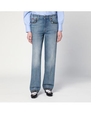 Valentino Washed Jeans With Jacquard Bottoms in Blue | Lyst