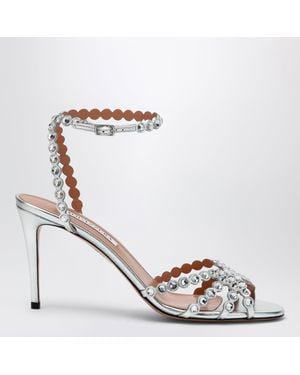 Aquazzura Tequila Silver Sandals In Lic Leather With Crystals - White