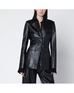 Francesco Murano Single-Breasted Leather Blazer - Black