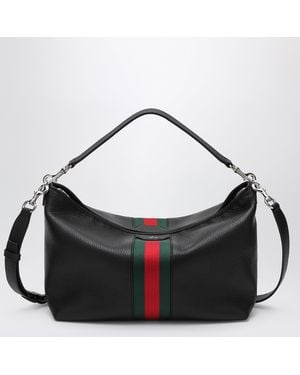 Gucci Grained Leather Bag With Web Detail - Black