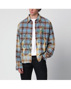 Amiri Ma Quad Bleached Cotton Flannel Shirt - Blue
