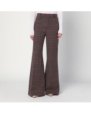 Chloé Pantaloni svasati marroni a quadri in lana - Marrone
