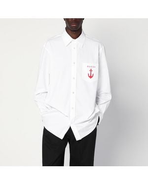 Gucci Cotton Poplin Shirt With Embroidery, Size 52, Ready-To-Wear - White