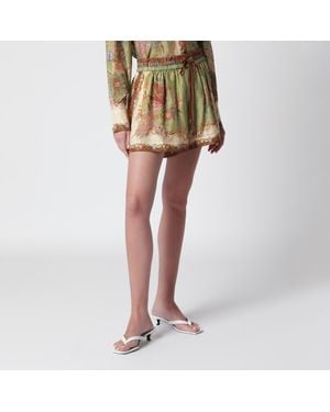 Zimmermann Khaki Floral Silk Indra Relaxed Shorts - Yellow