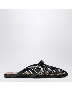 Alaïa Flat Mesh Mules With Buckle Strap - Black