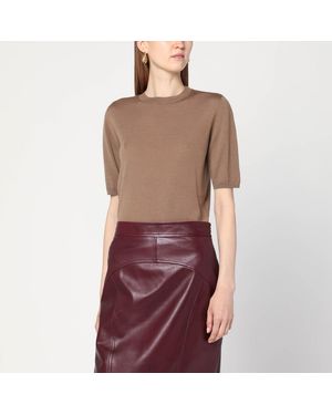 Max Mara Hazelnut-Coloured Crew Neck Jumper - Purple