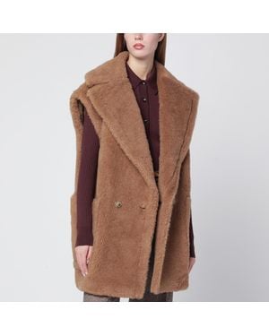 Max Mara Camel-coloured Teddy Fabric Waistcoat - Brown