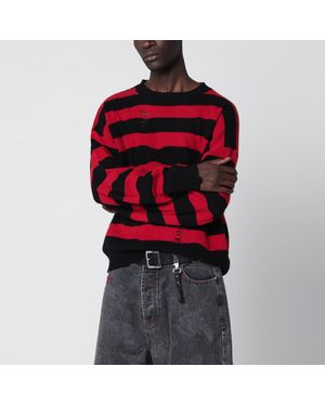 DAGGER Schwarz-Roter Gestreifter Pullover Mit Distressed-Details