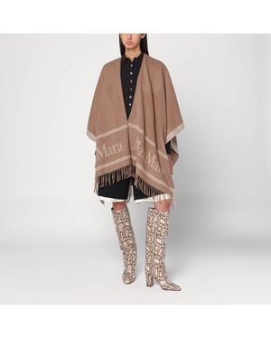 Max Mara Camel Colour Jacquard Wool Poncho - Brown
