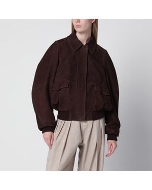 Loewe Dark Suede Bomber Jacket - Brown
