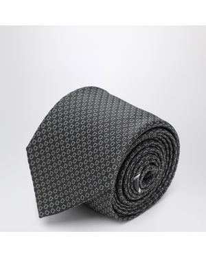 Ferragamo Silk Tie With Gancini Print - Gray