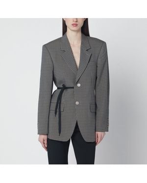 Balenciaga Vichy-Pattern Jacket With Side Lace Detail - Grey
