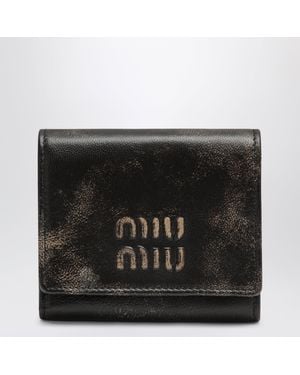 Miu Miu Coffee-Coloured Three-Compartment Wallet With A Vintage Look - Black
