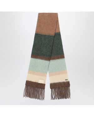 Miu Miu Striped Wool Scarf With Fringes - Green