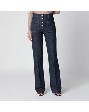 Valentino Cotton Denim Trousers With Logo Buttons, Medium - Blue