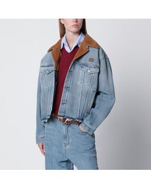 Miu Miu Washed Denim Jacket With Suede Collar - Blue