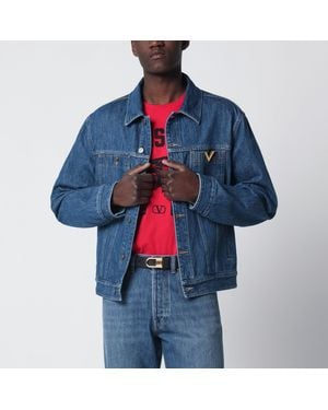 Valentino Denim Jacket With Vgold Detail - Blue