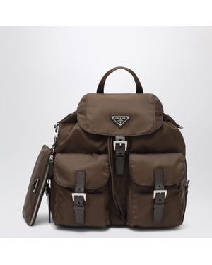 Prada Re-Nylon And Saffiano Backpack With Pouch - Brown