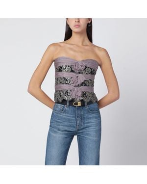 Valentino Grey/mauve/gold Chiffon Silk Top - Blue