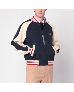 Valentino Blue/cream Bomber With Mixed Wool Vlogo