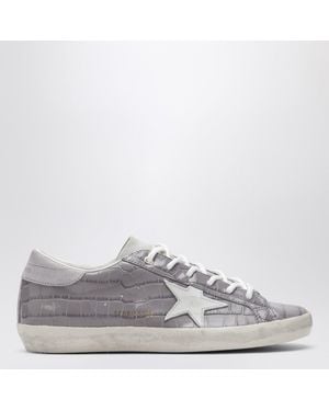Golden Goose Super-Star Trainers Lilac Crocodile-Effect Leather - White