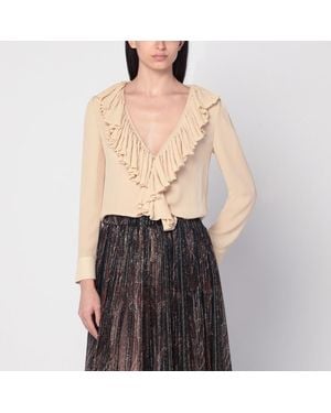 Saint Laurent Blouse À Volants En Soie - Noir