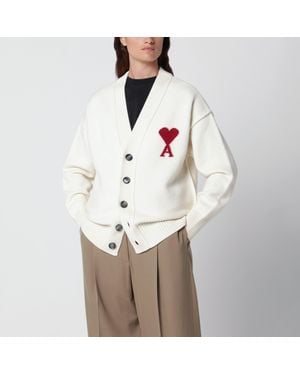 Ami Paris Ami De Coeur Merino Wool Cardigan - Natural