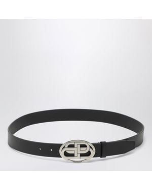 Balenciaga Leather Oval Bb Belt - Black