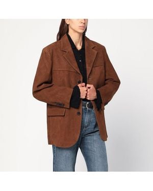 DUNST Giacca monopetto color cammello in pelle - Marrone