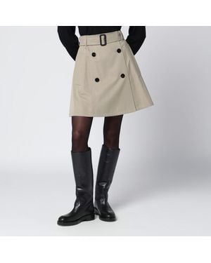 Burberry Trench Mini Skirt In Gabardine - Natural