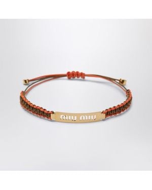 Miu Miu Bracciale verde oliva/arancione con cordino intrecciato - Marrone