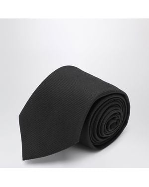 Ferragamo Cravate Jacquard Noire En Soie