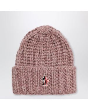 Moncler Bonnet Rose Cerise Côtelé En Mélange D'Alpaga - Rouge