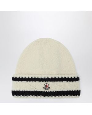 Moncler Weiße Und Blaue Wollmütze - Natur