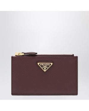 Prada Burgundy Saffiano Zipped Card Case - Purple