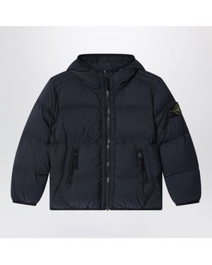 Stone Island Marineblaue Daunenjacke Mit Kapuze Aus Nylon