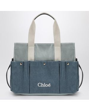 Chloé Denim Changing Bag With Logo Embroidery - Blue