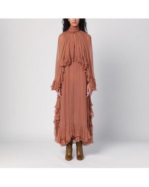 Chloé Langes Seidenkleid Mit Kupferfarbenen Rüschen - Orange
