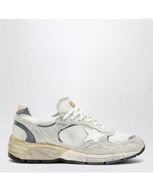 Golden Goose Dad-star Sneakers In Suede And /silver Mesh - White