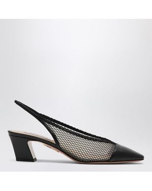 Aquazzura Slingback margot nera in rete e pelle - Nero