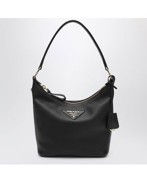 Prada Small Leather Hobo Bag - Black