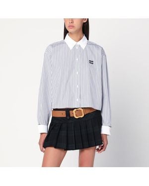 Miu Miu Camicia bianca a righe con logo - Bianco