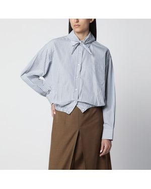 Prada Sand-Colored Check Cotton Shirt With Scarf - Grey