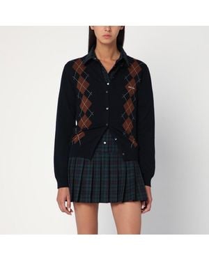 Miu Miu Cardigan En Cachemire Bleu À Losanges - Noir