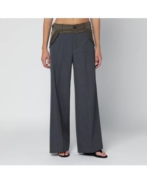 Sacai Grau/Khaki Gestreifte Bimaterial Hose