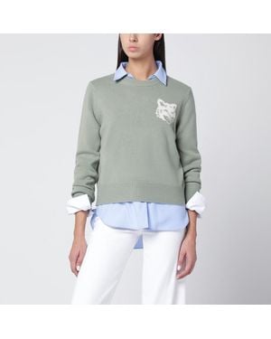 Maison Kitsuné Sage Wool Jumper With Fox Head Embroidery - Green