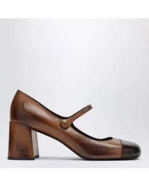 Miu Miu Cognac/Dark Leather Mary Jane Court Shoes - Brown